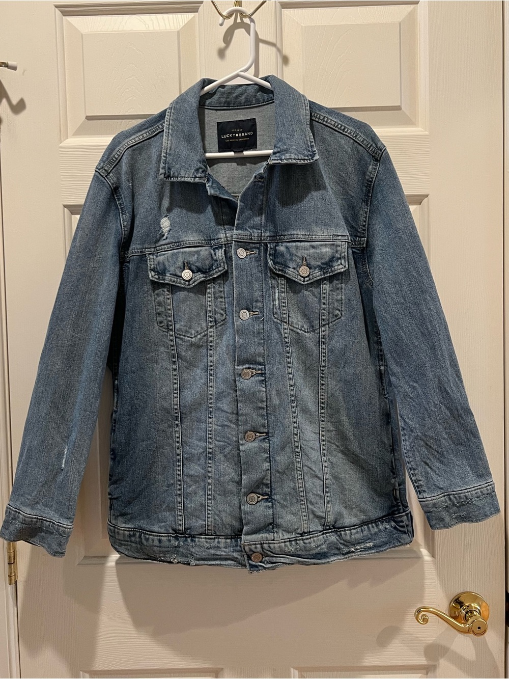 Lucky Brand Distressed Light Wash Denim Jacket Size M